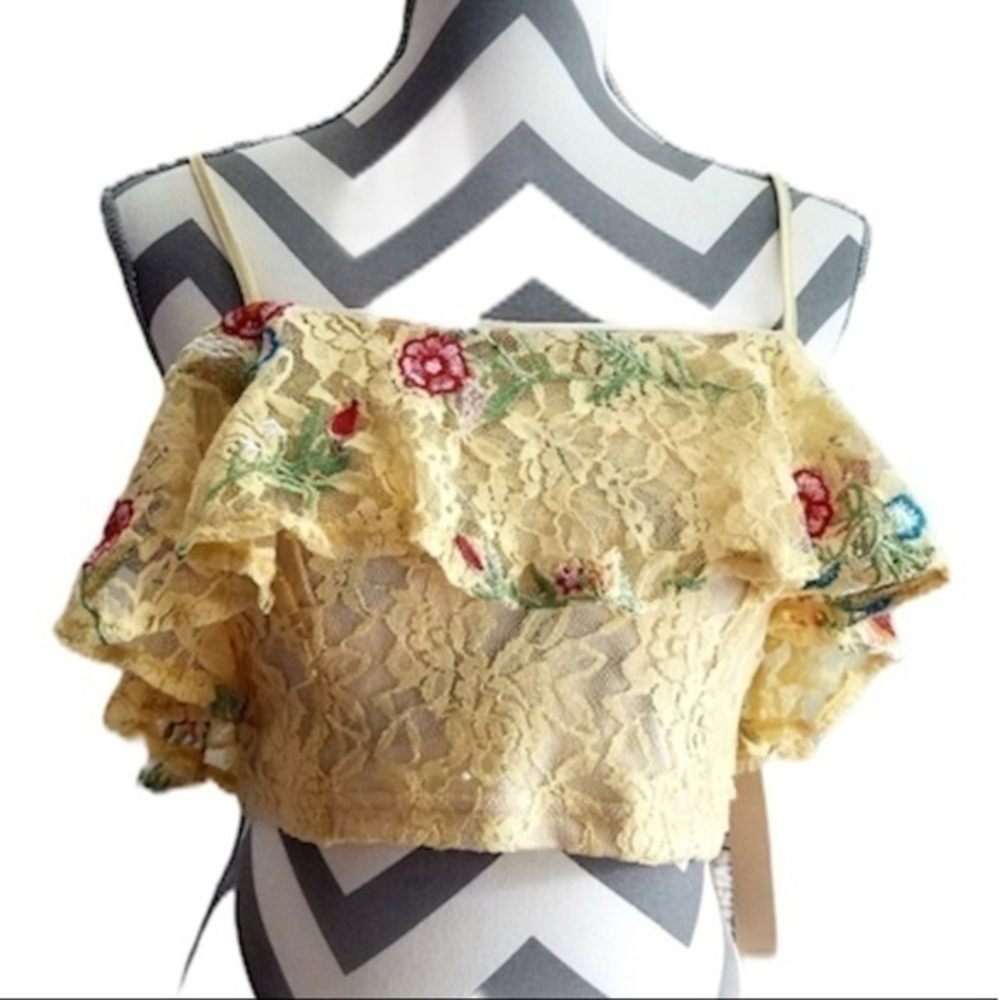 Elli White lace floral crop top NWT